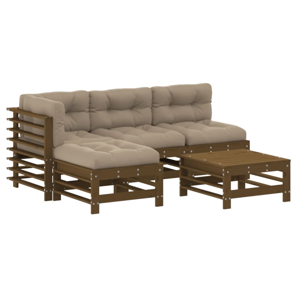 5-tlg. Garten-Lounge-Set mit Kissen Honigbraun Massivholz