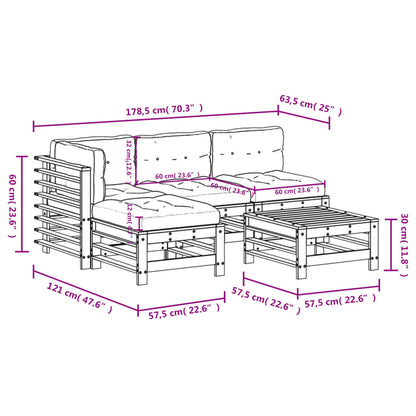 5-tlg. Garten-Lounge-Set mit Kissen Honigbraun Massivholz