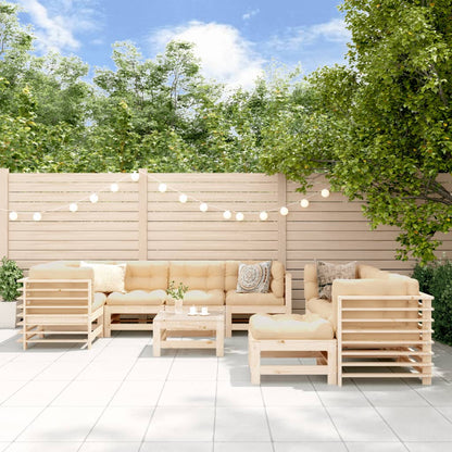 10-tlg. Garten-Lounge-Set mit Kissen Massivholz