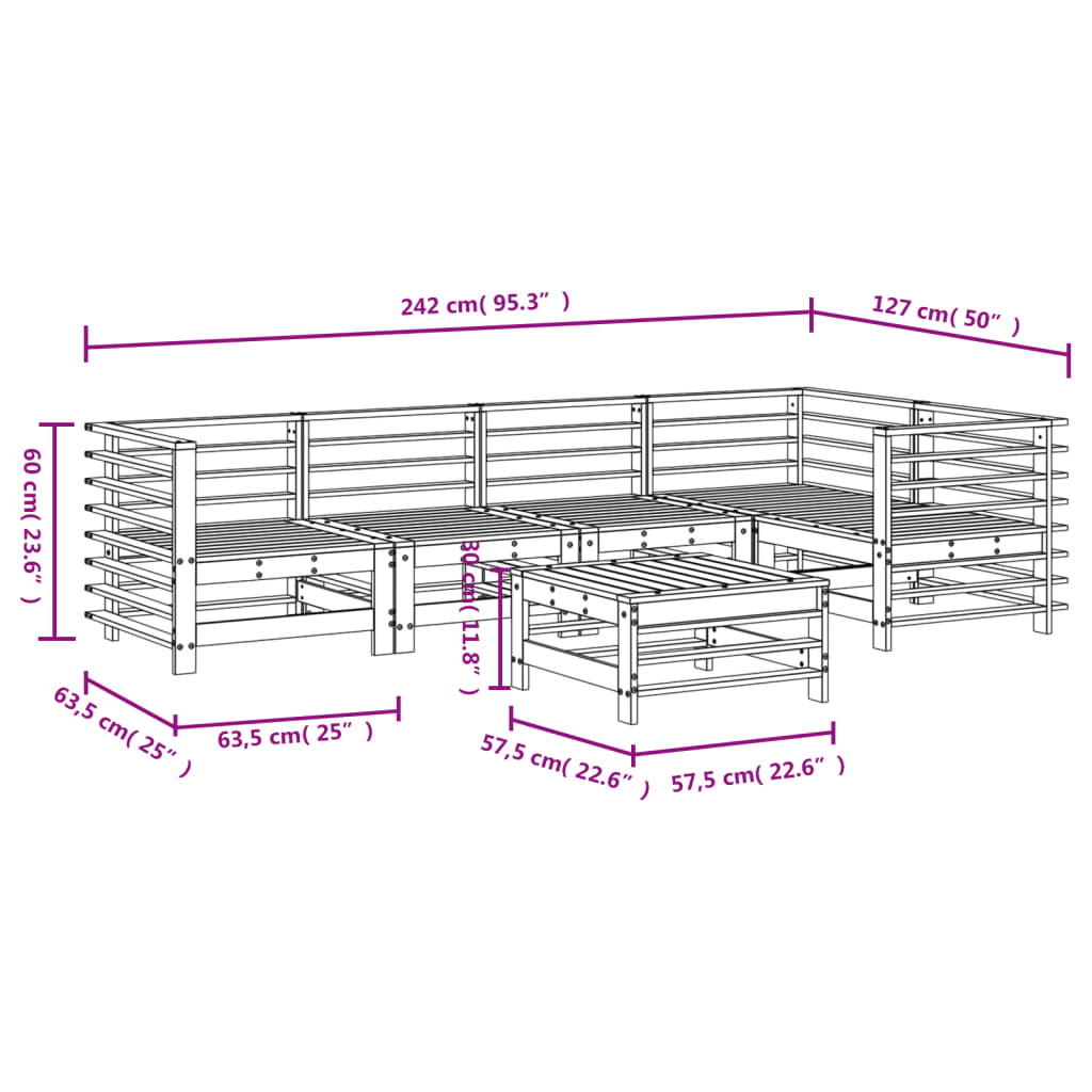 6-tlg. Garten-Lounge-Set Honigbraun Massivholz Kiefer