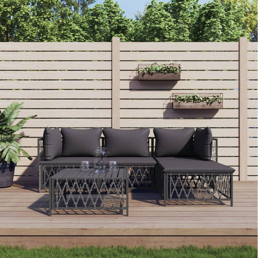 5-tlg. Garten-Lounge-Set mit Kissen Anthrazit Stahl