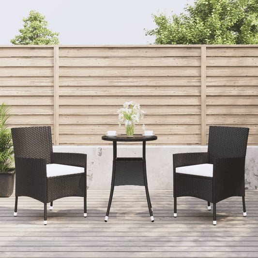 3-tlg. Garten-Bistro-Set mit Kissen Schwarz Poly Rattan