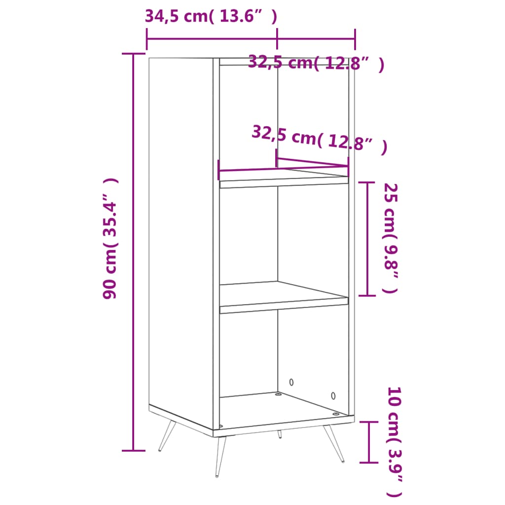 Estantería blanca brillante 34,5x32,5x90 cm de material de madera