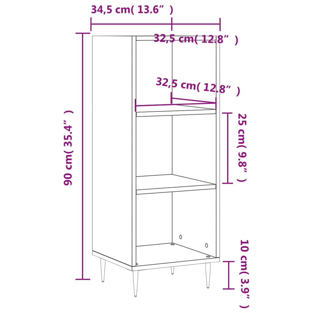 Aparador blanco brillante 34,5x32,5x90 cm de madera