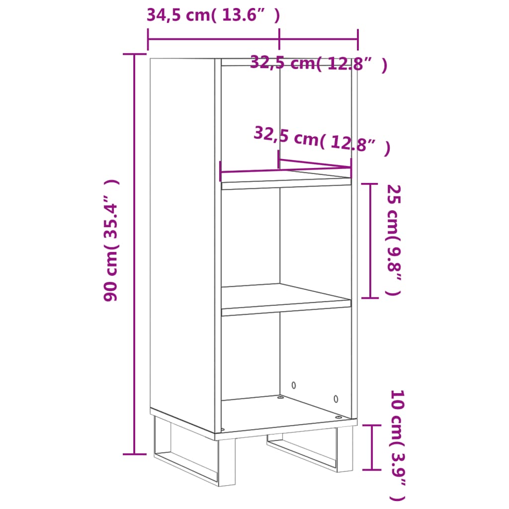 Sideboard Hochglanz-Weiß 34,5x32,5x90 cm Holzwerkstoff