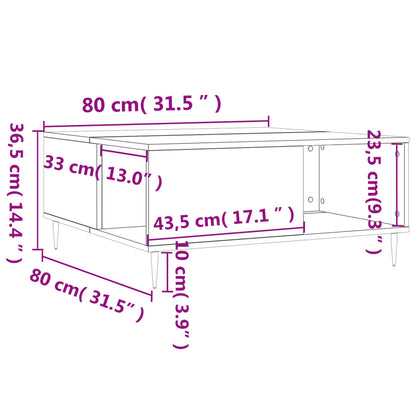 Mesa de centro aspecto roble marrón 80x80x36,5 cm de madera