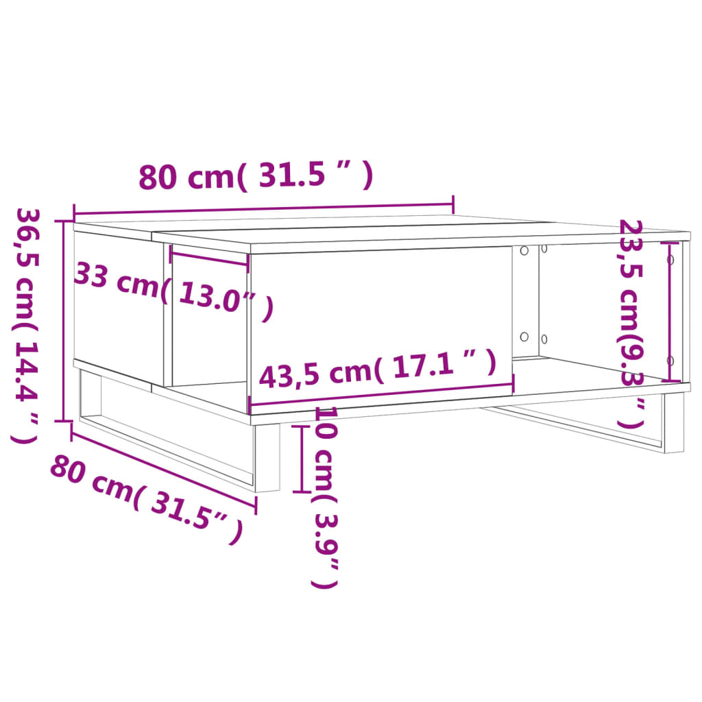 Mesa de centro aspecto roble marrón 80x80x36,5 cm de madera