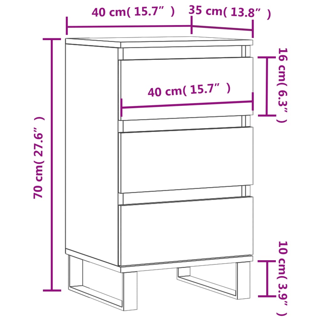 Buffet blanc brillant 40x35x70 cm en bois