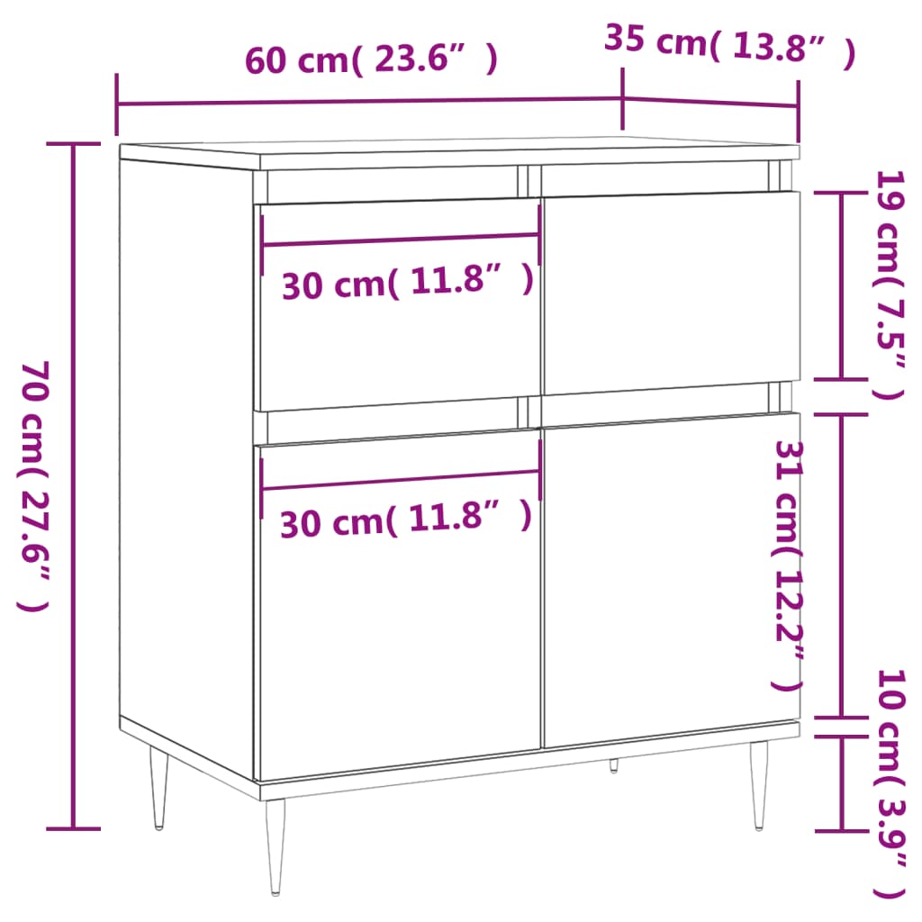 Buffet gris béton 60x35x70 cm en bois