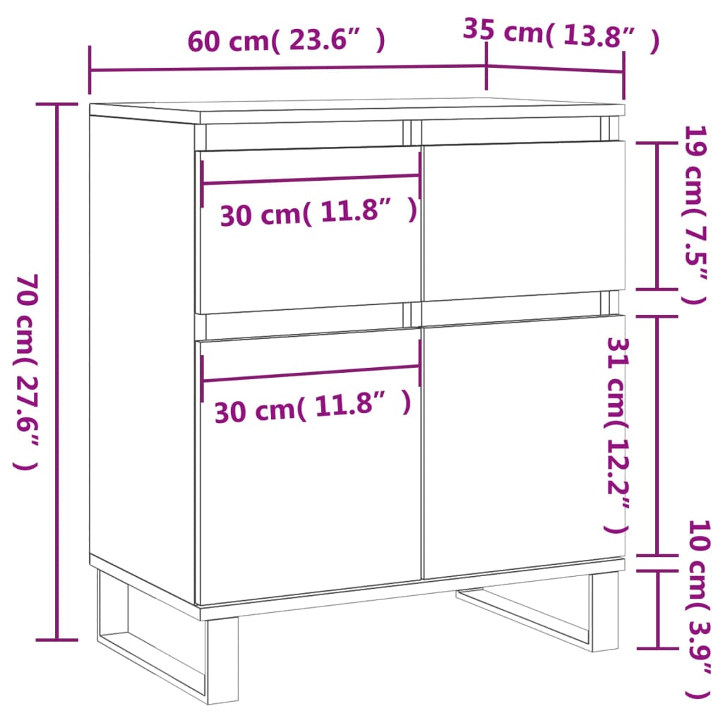 Buffet gris béton 60x35x70 cm en bois