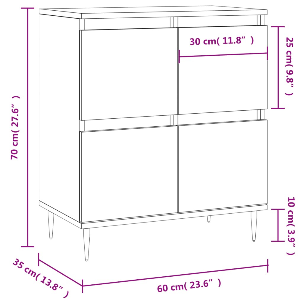 Aparador blanco brillante 60x35x70 cm de madera