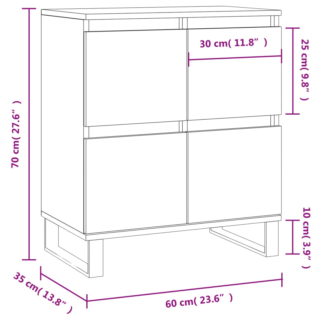 Aparador blanco brillante 60x35x70 cm de madera