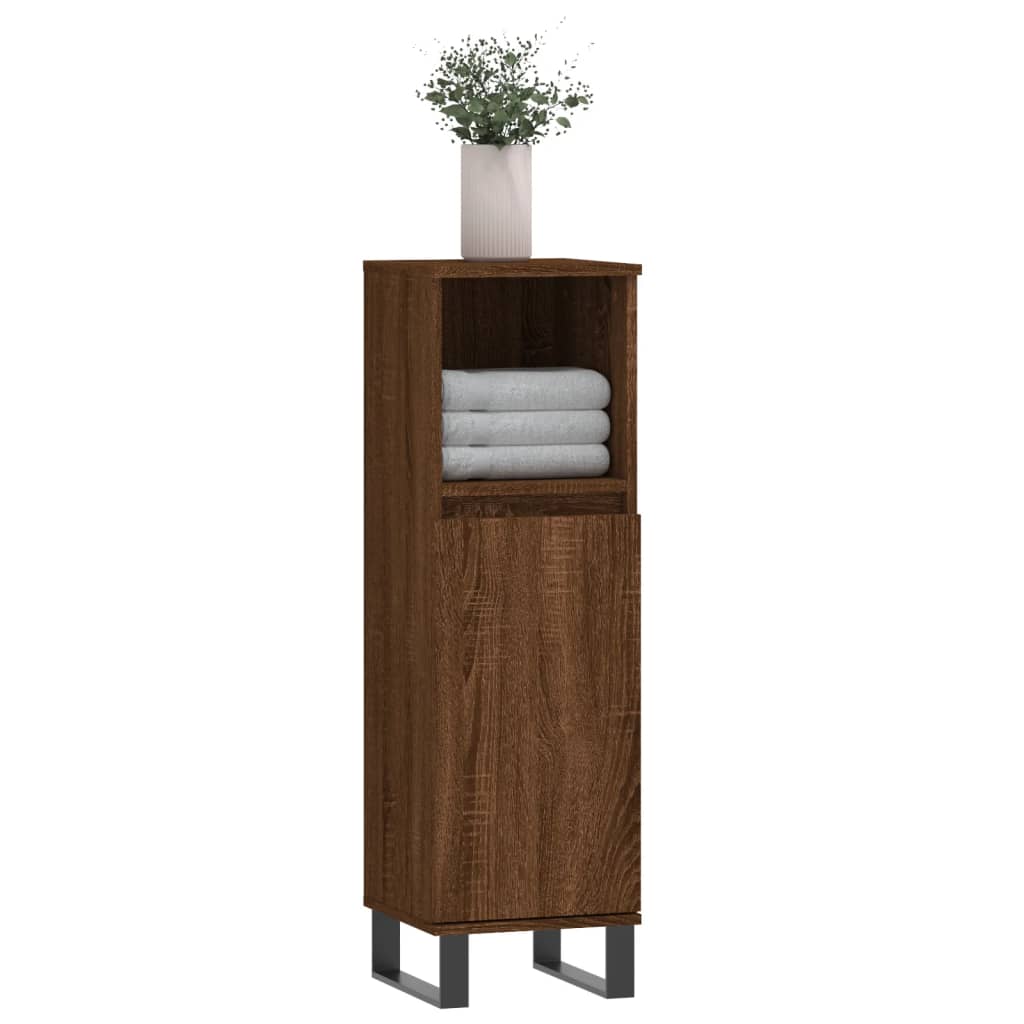 Meuble de salle de bain aspect chêne marron 30x30x100 cm en bois