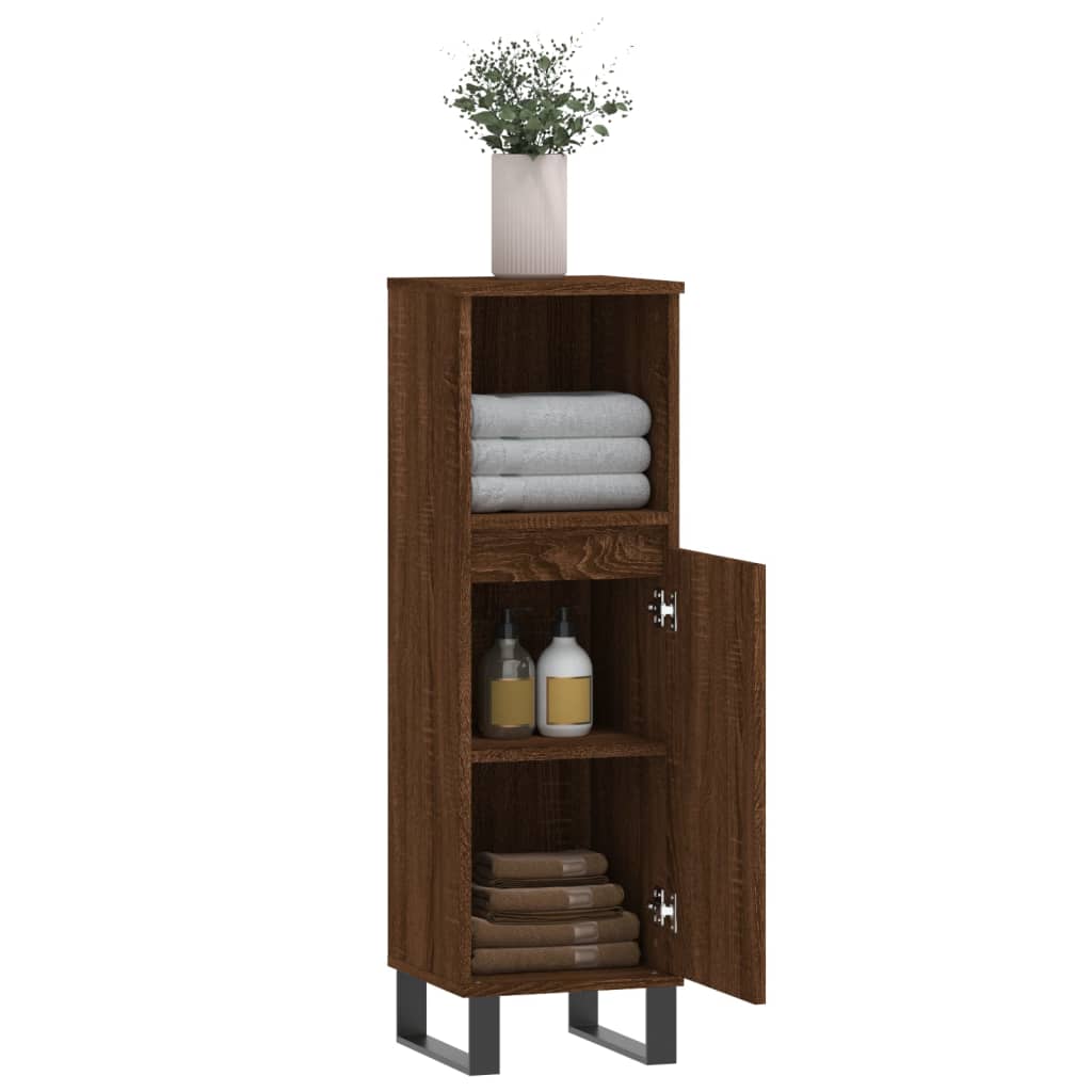 Meuble de salle de bain aspect chêne marron 30x30x100 cm en bois