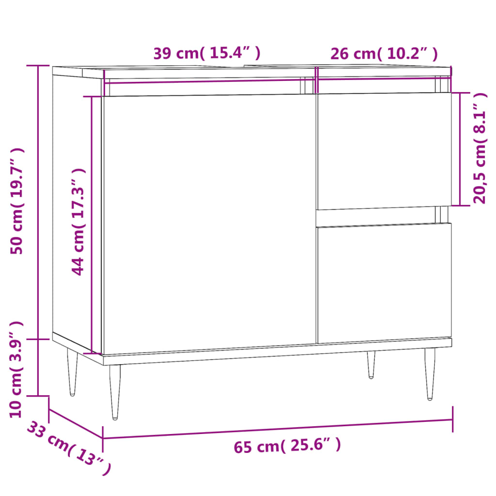 Meuble de salle de bain gris béton 65x33x60 cm en bois