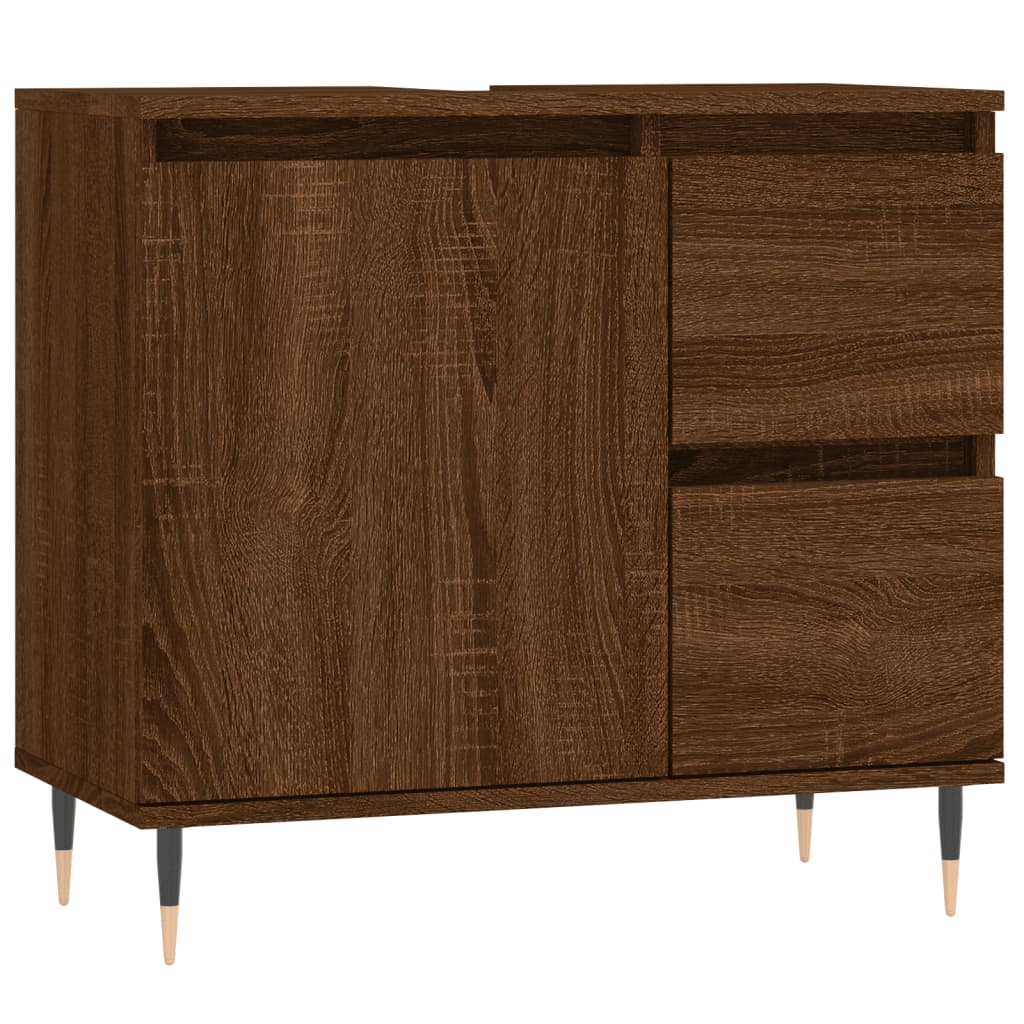 Meuble de salle de bain aspect chêne marron 65x33x60 cm en bois