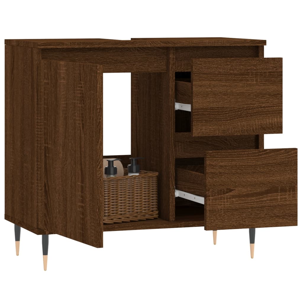 Meuble de salle de bain aspect chêne marron 65x33x60 cm en bois