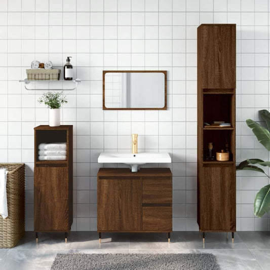 Meuble de salle de bain aspect chêne marron 65x33x60 cm en bois