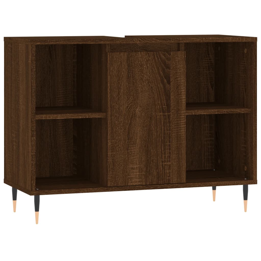 Meuble de salle de bain aspect chêne marron 80x33x60 cm en bois