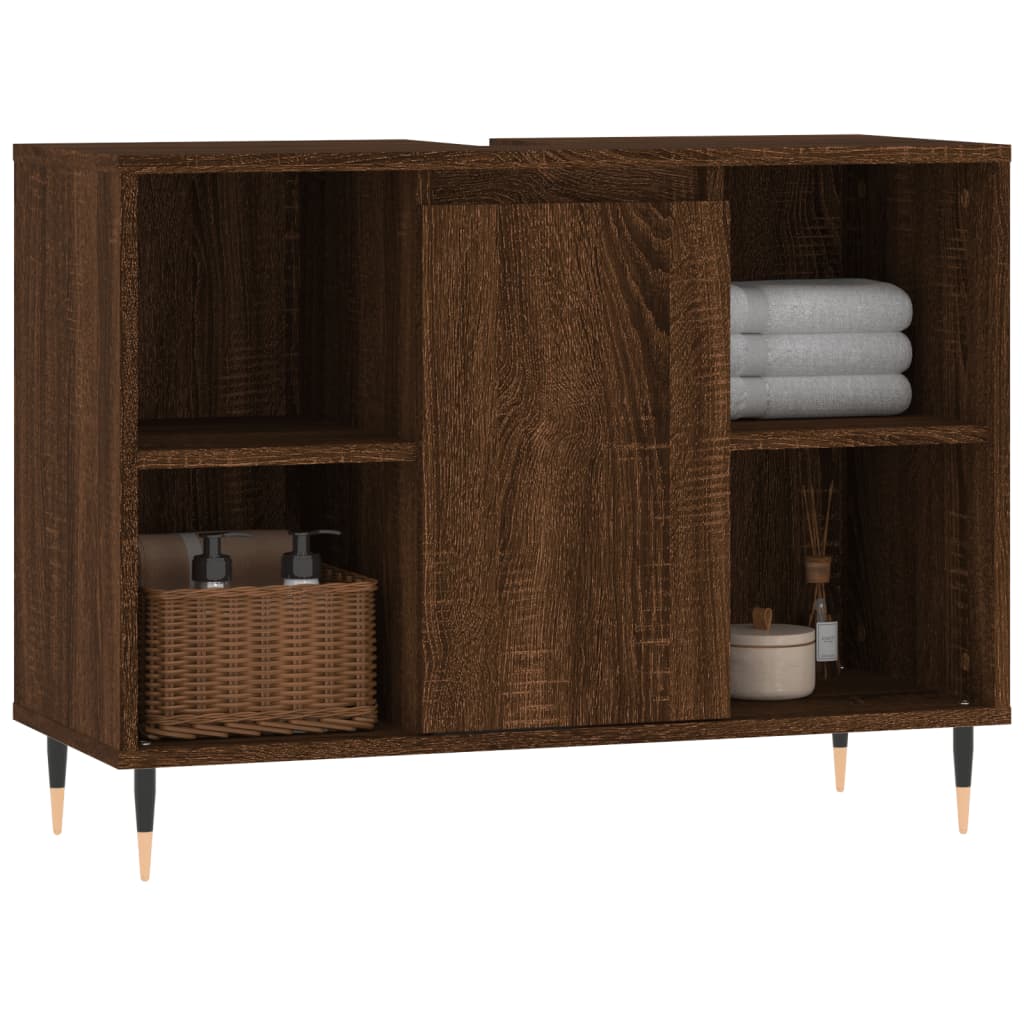 Meuble de salle de bain aspect chêne marron 80x33x60 cm en bois