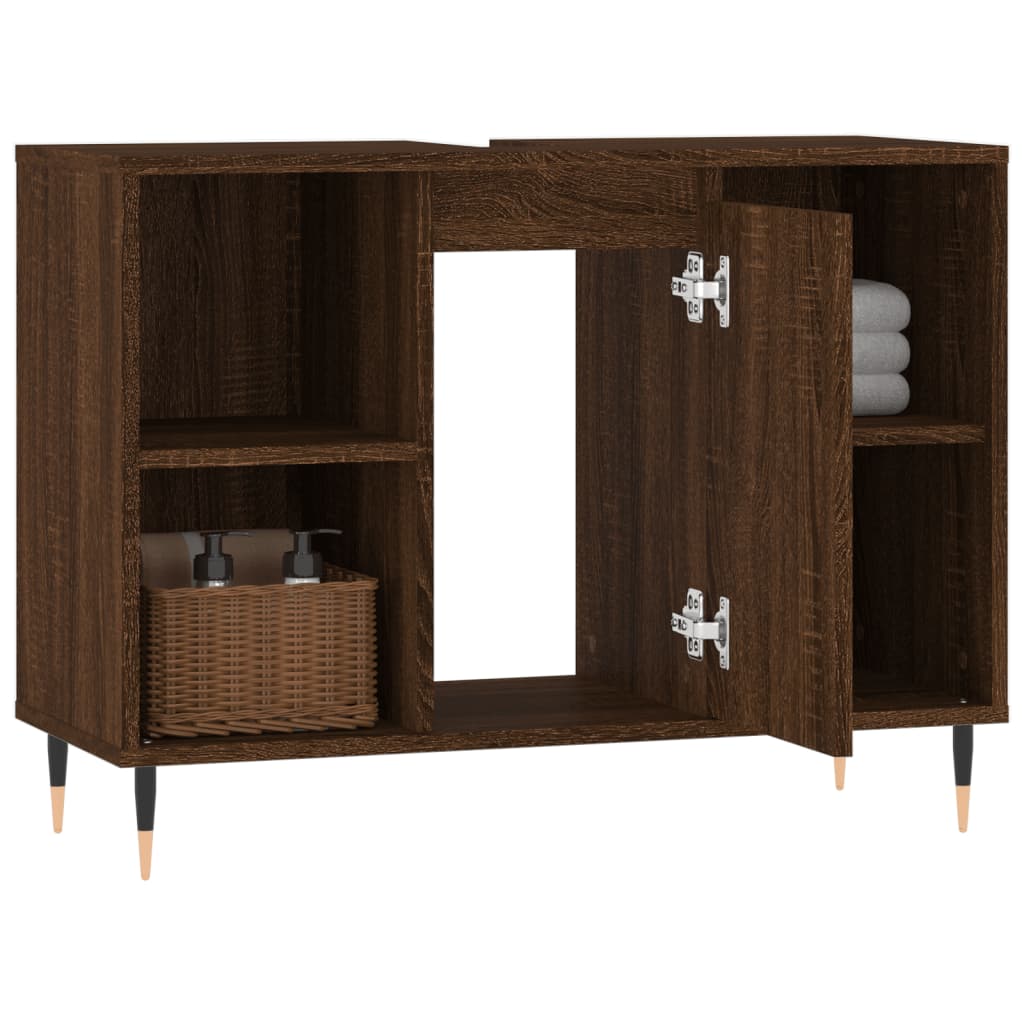 Meuble de salle de bain aspect chêne marron 80x33x60 cm en bois