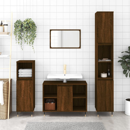 Meuble de salle de bain aspect chêne marron 80x33x60 cm en bois