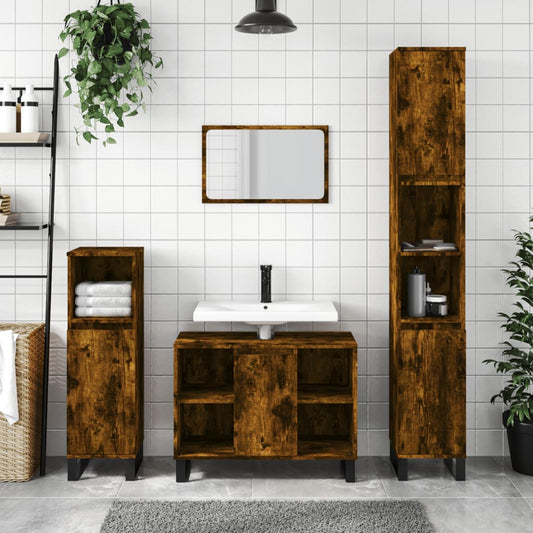 Meuble de salle de bain chêne fumé 80x33x60 cm en bois