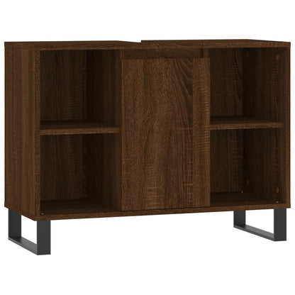 Meuble de salle de bain aspect chêne marron 80x33x60 cm en bois