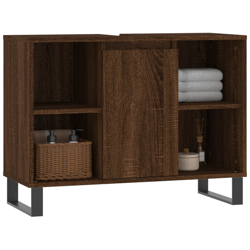 Meuble de salle de bain aspect chêne marron 80x33x60 cm en bois