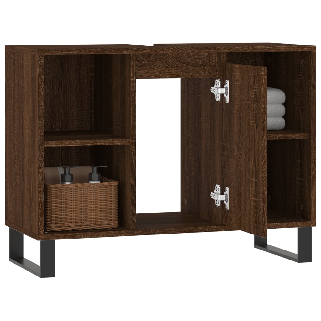 Meuble de salle de bain aspect chêne marron 80x33x60 cm en bois