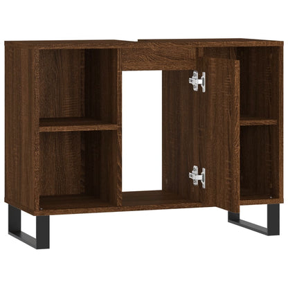 Meuble de salle de bain aspect chêne marron 80x33x60 cm en bois