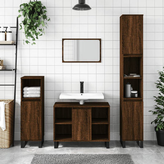 Meuble de salle de bain aspect chêne marron 80x33x60 cm en bois