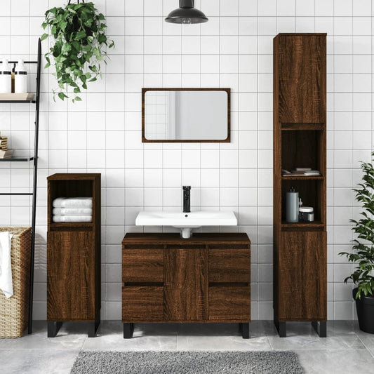 Meuble de salle de bain aspect chêne marron 80x33x60 cm en bois