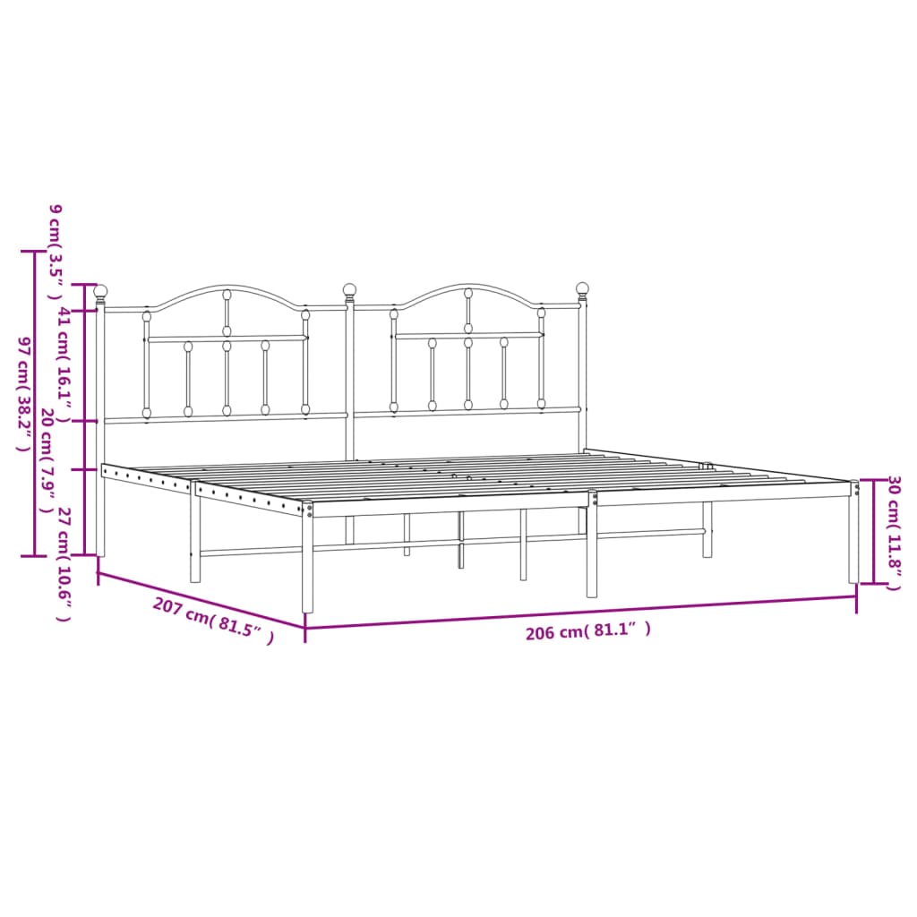 Bettgestell mit Kopfteil Metall Schwarz 200x200 cm