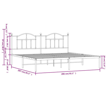 Bettgestell mit Kopfteil Metall Weiß 200x200 cm