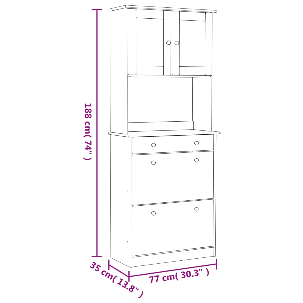 Highboard Weiß 77x35x188 cm Massivholz Kiefer