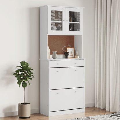 Highboard Weiß 77x35x188 cm Massivholz Kiefer