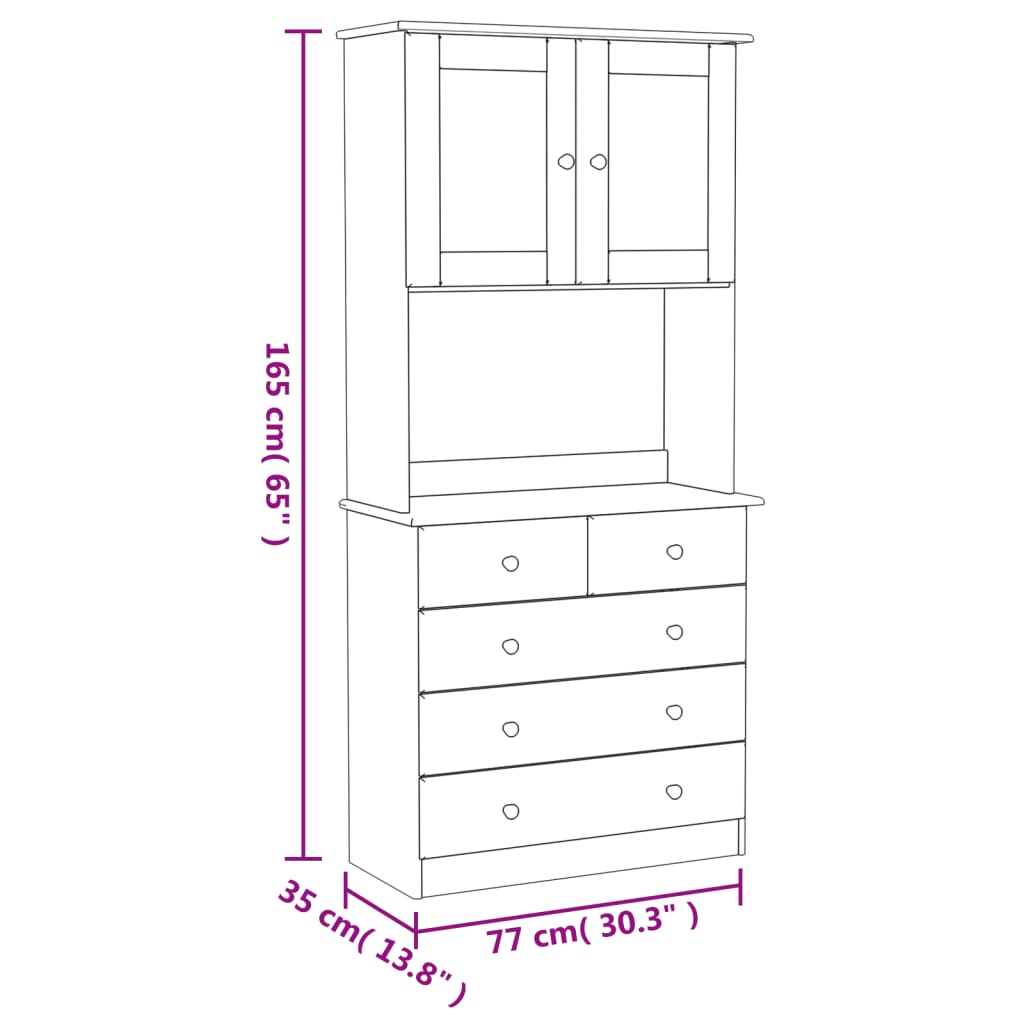 Highboard Weiß 77x35x165 cm Massivholz Kiefer