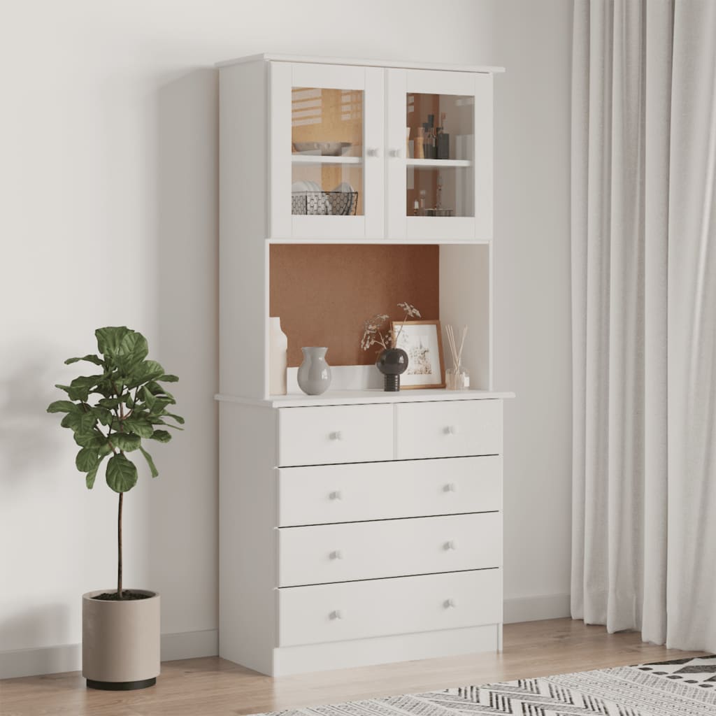 Highboard Weiß 77x35x165 cm Massivholz Kiefer