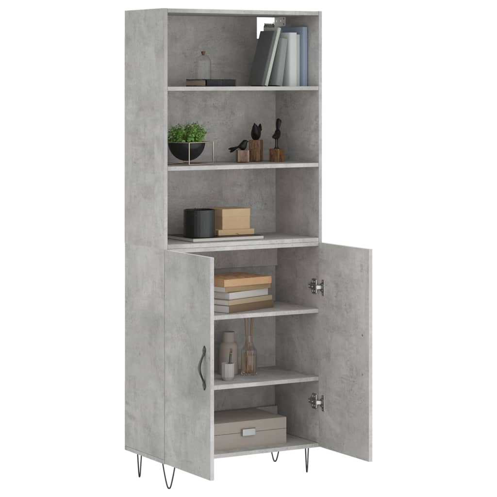 Buffet haut gris béton 69,5x34x180 cm en bois