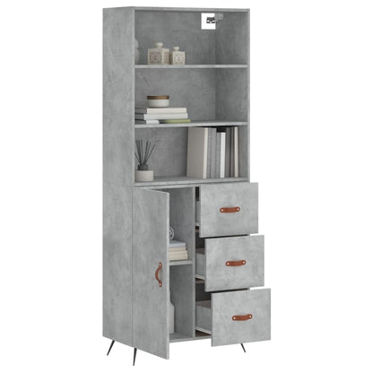 Buffet haut gris béton 69,5x34x180 cm en bois