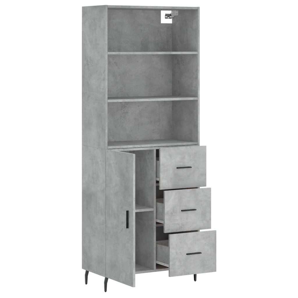 Buffet haut gris béton 69,5x34x180 cm en bois