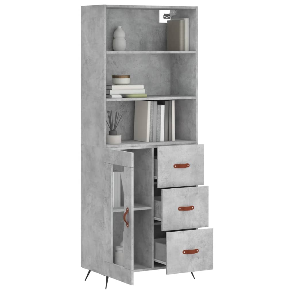 Buffet haut gris béton 69,5x34x180 cm en bois