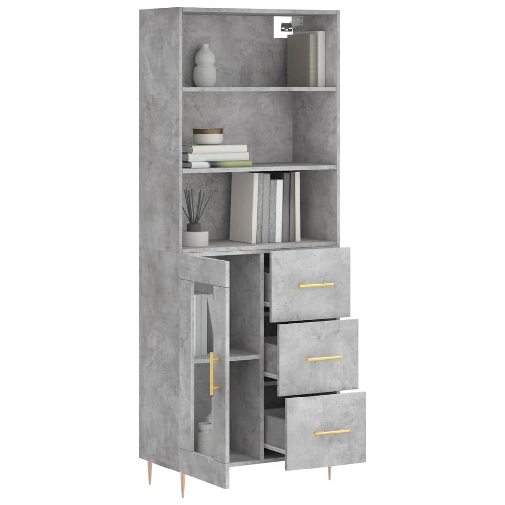 Buffet haut gris béton 69,5x34x180 cm en bois