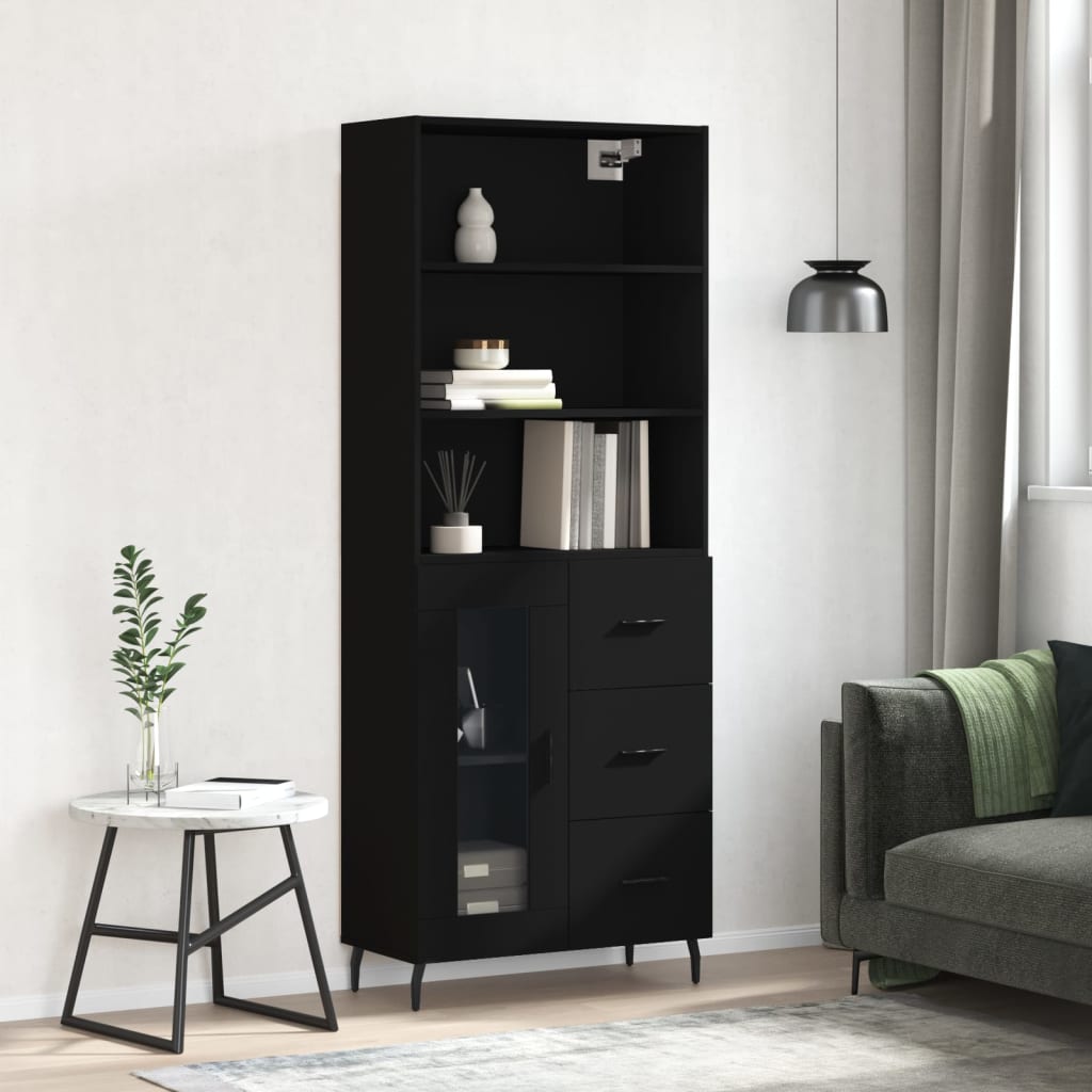 Buffet haut noir 69,5x34x180 cm en bois