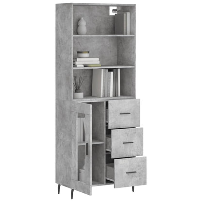 Buffet haut gris béton 69,5x34x180 cm en bois