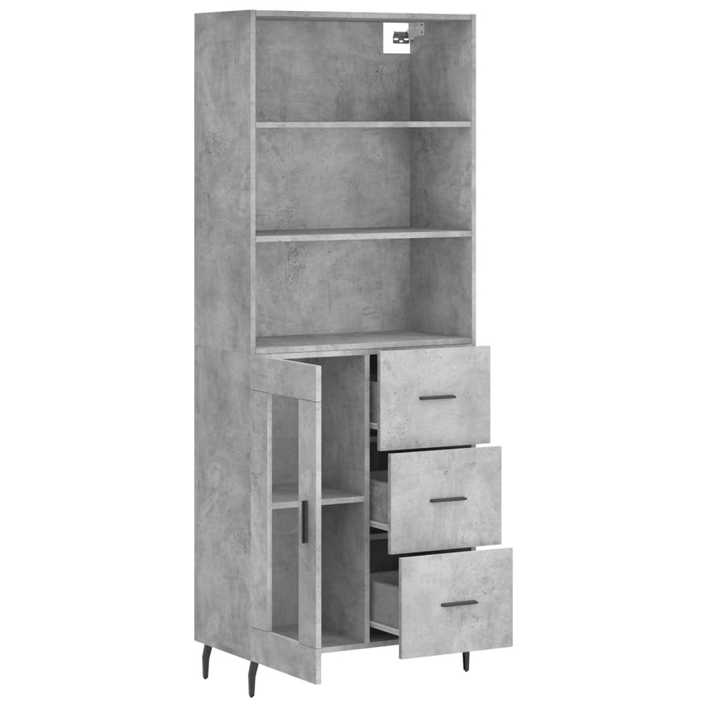 Buffet haut gris béton 69,5x34x180 cm en bois