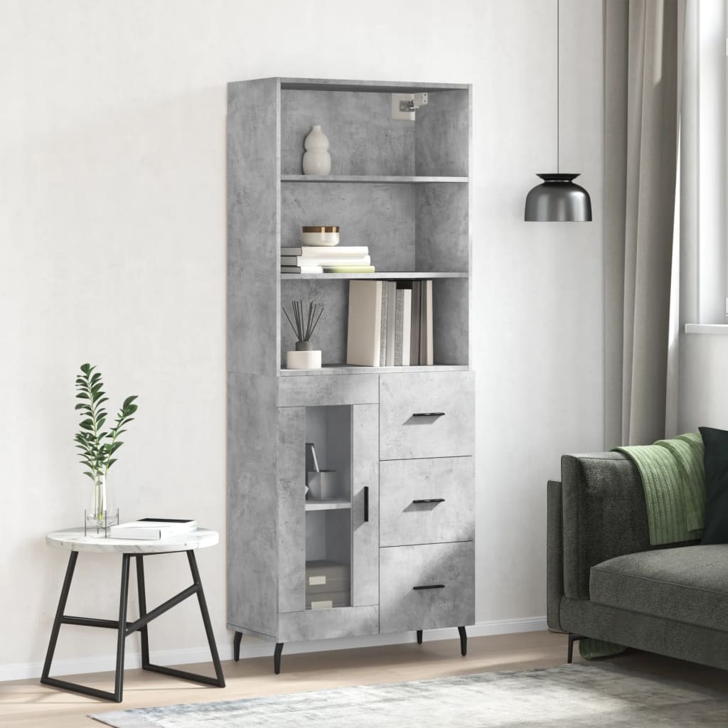 Buffet haut gris béton 69,5x34x180 cm en bois