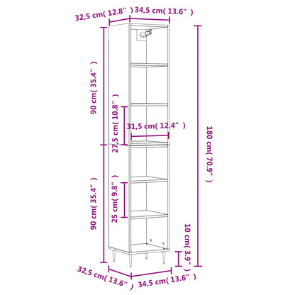 Buffet haut blanc brillant 34,5x32,5x180 cm en bois