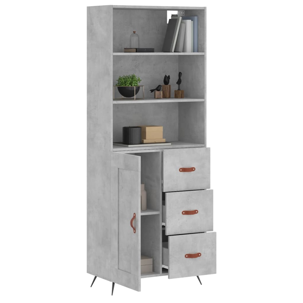 Buffet haut gris béton 69,5x34x180 cm en bois